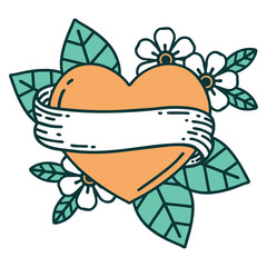 tattoo style icon of a heart and banner