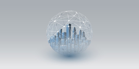 Smart City, Cloud Computing Design Concept with Transparent Globe - Digital Network Connections, Technology Background