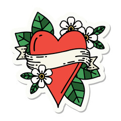 tattoo style sticker of a heart and banner