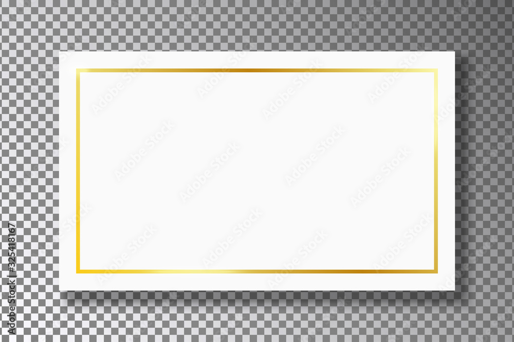 Aufkleber golden frame on white plate isolated on transparent background with shadow. gold border with glow sh
