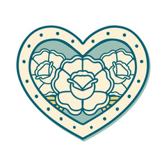 tattoo style sticker of a heart and flowers