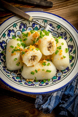 Potato dumplings stuffed with minced meat