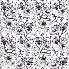 Obraz premium Floral seamless pattern with leaves and flowers. Doodles ornament.