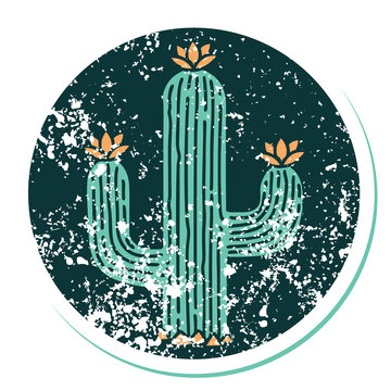 Distressed Sticker Tattoo Style Icon Of A Cactus