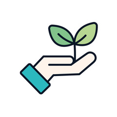 Isolated plant over hand line fill style icon vector design