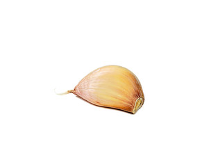 Fresh raw yellow garlic clove isolated on white background.