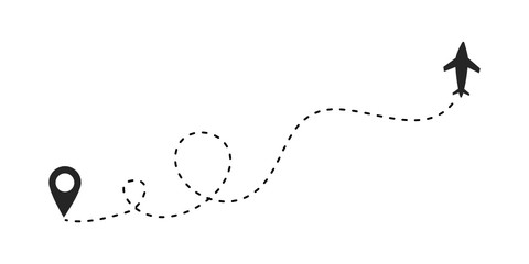 Airplane vector icon with start point.	