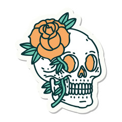 tattoo style sticker of a skull and rose