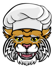 A friendly wildcat chef mascot cartoon character