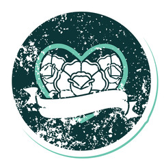 distressed sticker tattoo style icon of a heart and banner with flowers