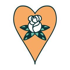 tattoo style icon of a heart and flowers