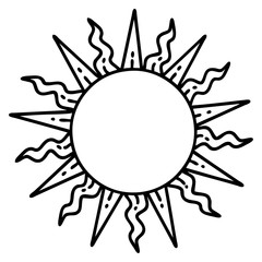 black line tattoo of a sun
