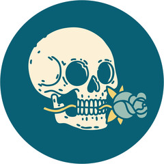 tattoo style icon of a skull and rose