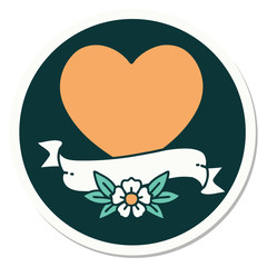 tattoo style sticker of a heart and banner
