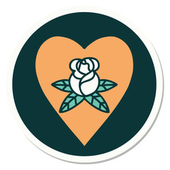 tattoo style sticker of a heart and flowers