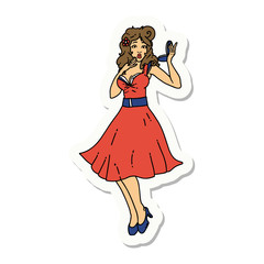 tattoo style sticker of a pinup surprised girl