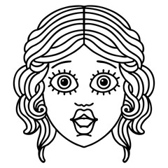 black line tattoo of female face