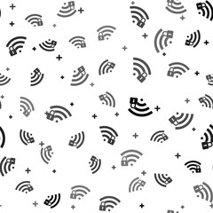 Fototapeta na wymiar Black Wifi locked icon isolated seamless pattern on white background. Password Wi-fi symbol. Wireless Network icon. Wifi zone. Vector Illustration