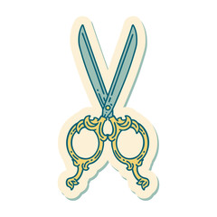 tattoo style sticker of barber scissors