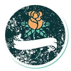 distressed sticker tattoo style icon of a rose and banner