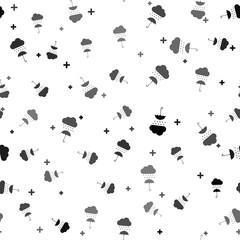 Fototapeta na wymiar Black Cloud with rain drop on umbrella icon isolated seamless pattern on white background. Vector Illustration