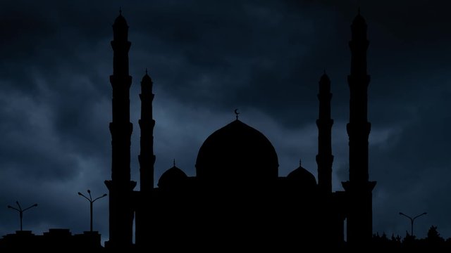Hazrat Sultan Mosque in Nur Sultan with Thunderstorm and Lightning, Kasakhstan
