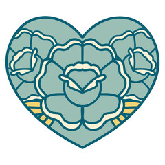 tattoo style icon of a heart and flowers