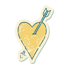 distressed sticker tattoo style icon of an arrow and heart
