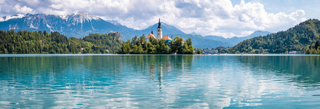 Panorama of lake Bled in Slovenia 