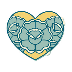 tattoo style sticker of a heart and flowers