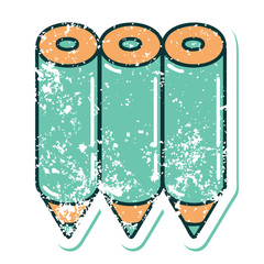 distressed sticker tattoo style icon of a colouring pencils