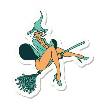 Tattoo Sticker Of A Pinup Witch