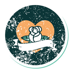 distressed sticker tattoo style icon of a heart rose and banner