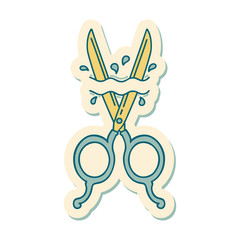 tattoo style sticker of barber scissors