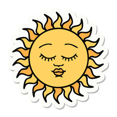 tattoo style sticker of a sun with face