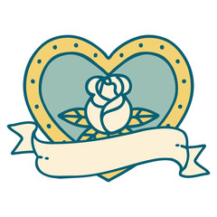 tattoo style icon of a heart rose and banner