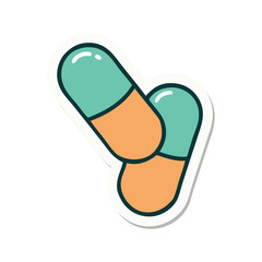 tattoo style sticker of a pills