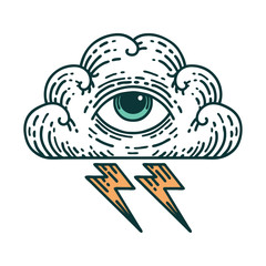 tattoo style icon of an all seeing eye cloud