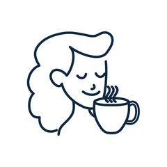 Isolated woman cartoon with tea cup doodle line style icon vector design