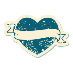 distressed sticker tattoo style icon of a heart and banner