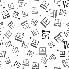 Fototapeta premium Black Laptop with password notification and lock icon isolated seamless pattern on white background. Concept of security, personal access, user authorization, login form. Vector Illustration