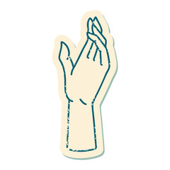 distressed sticker tattoo style icon of a hand