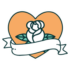 tattoo style icon of a heart rose and banner