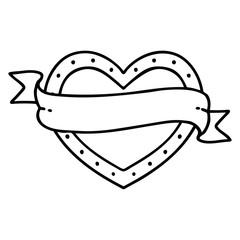black line tattoo of a heart and banner