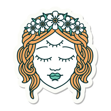 Tattoo Style Sticker Of Female Face With Third Eye