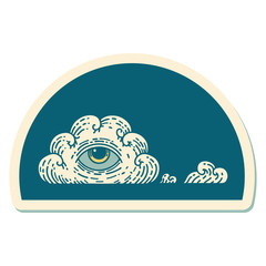 tattoo style sticker of an all seeing eye cloud