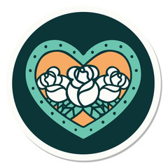 tattoo style sticker of a heart and flowers