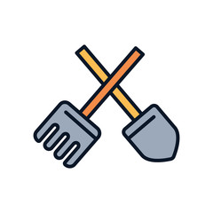 Isolated shovel and rake tool line fill style icon vector design