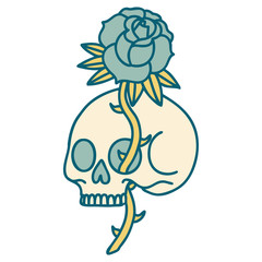 tattoo style icon of a skull and rose