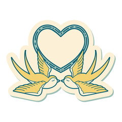tattoo style sticker of a swallows and a heart